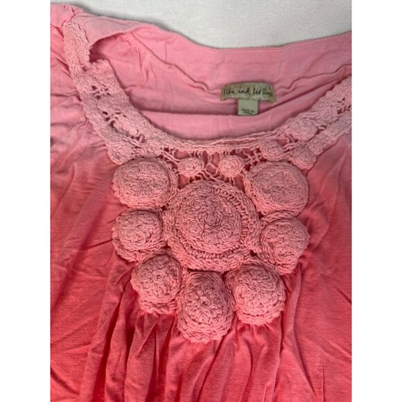 Pink Gradient Crochet Detail Womens Top By Live And Let Live Size L Ombré Boho - Picture 3 of 4